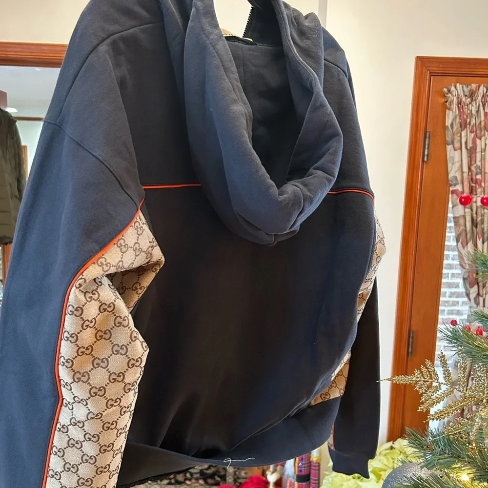 Men's Gucci, cotton jersey, zip jacket/hoodie signature GG Supreme size large
